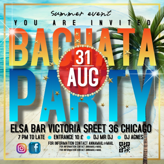 bachata party invited template Iphosti le-Instagram