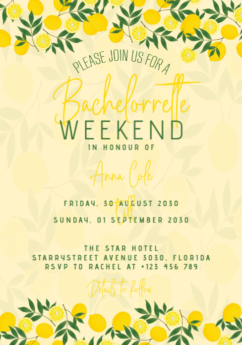 Bachelorette weekend lemon invitation Template | PosterMyWall