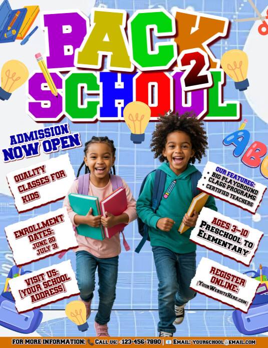 Back 2 School Enrollment – Preschool to Elementary Template | PosterMyWall