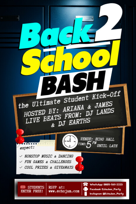 Back 2 School Party Bash Poster template