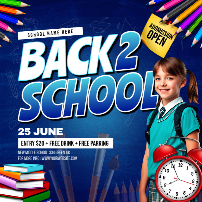Back 2 School Party Flyer Instagram Post template