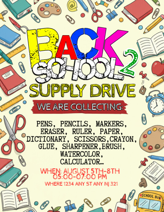 Back 2 School Supply Drive – Help Us Fill the Backpacks Template ...