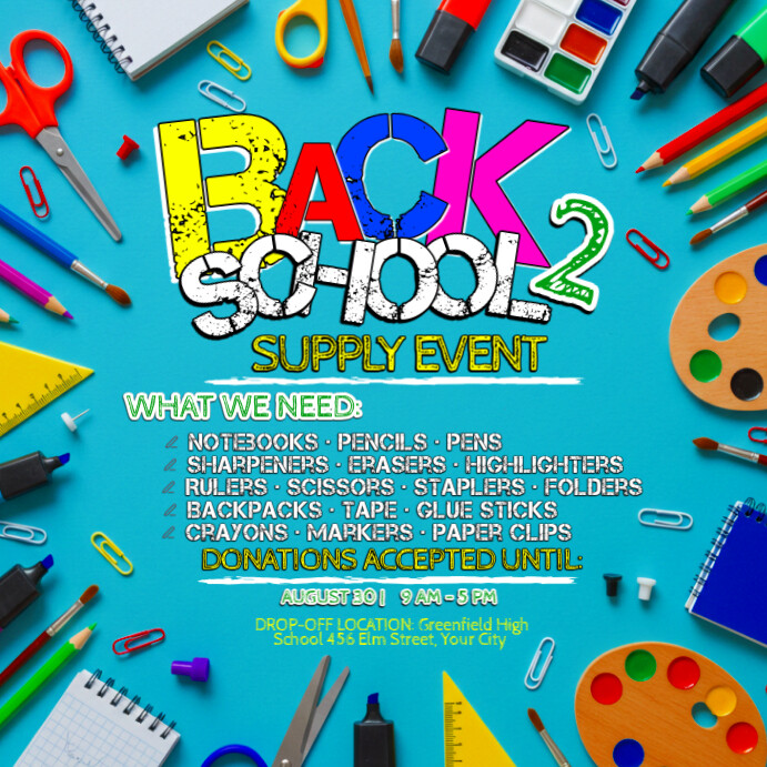 Back 2 School Supply Event – Gear Up Our Classrooms Publicação no Instagram template