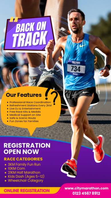 Back on Track Marathon Poster Instagram Story template