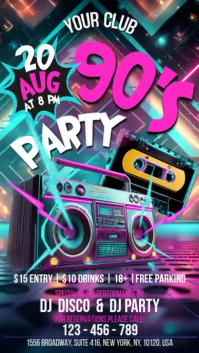 Purple 90s Party Digitalt display Template