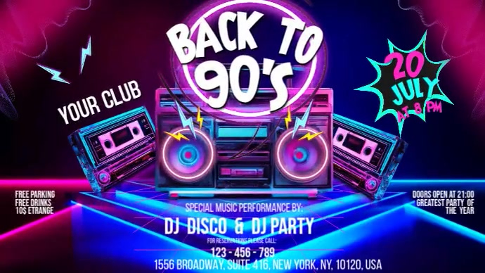 Back To 90's Disco 数字显示屏 (16:9) template