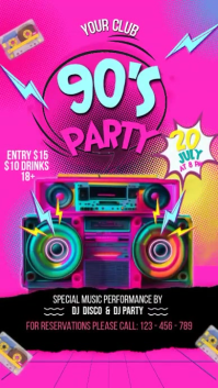 Pink 90's Party Digitalt display Template