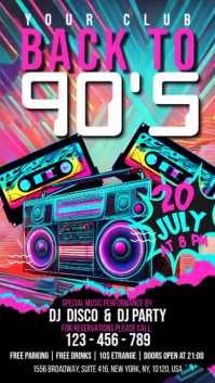 Black 90s Music Party Digitalt display Template