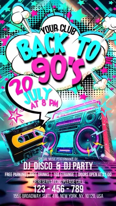 Back To 90's Disco Ekran reklamowy (9:16) template