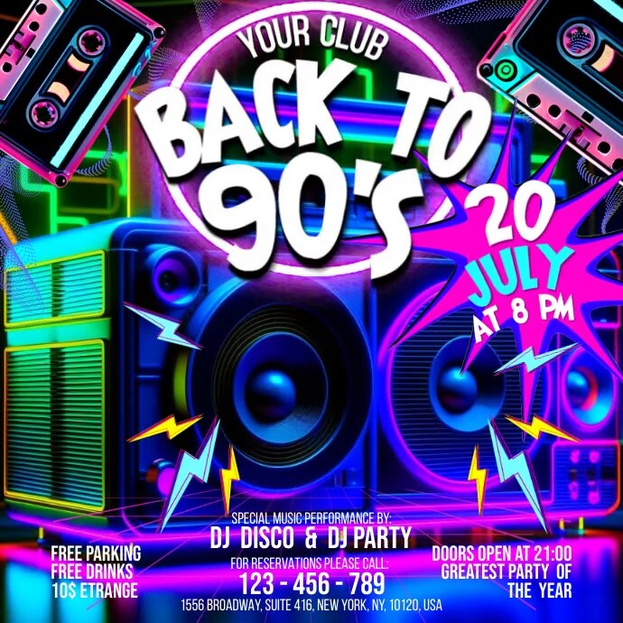 Back To 90's Disco Wpis na Instagrama template