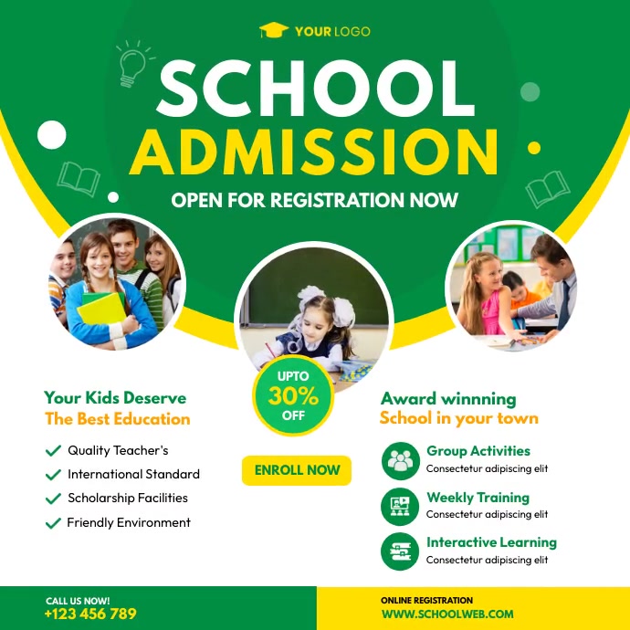 Back to school, School admission Square Post Kwadrat (1:1) template