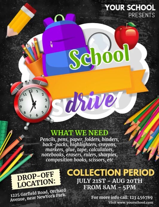 Back to School, School supply drive Flyer (US Letter) template