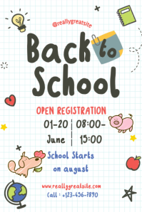 Biały Back to School Announcement Poster Poster Template