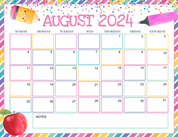 back to school August 2024 Calendar Template | PosterMyWall back-to-school-august-2024-calendar-template-postermywall