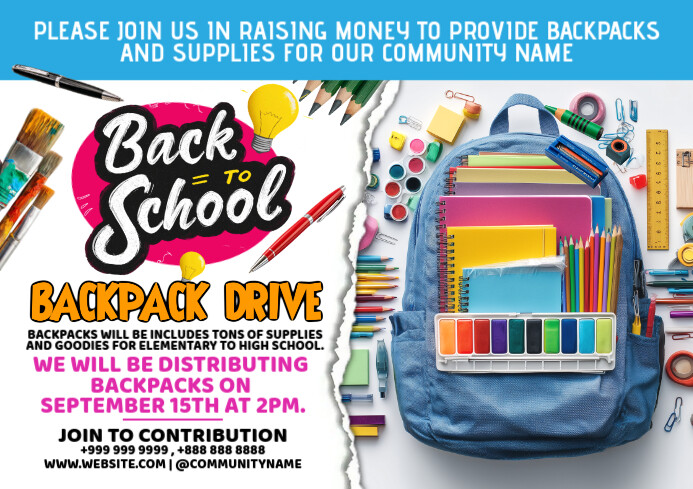 Back To School Backpack Drive Post Template | PosterMyWall