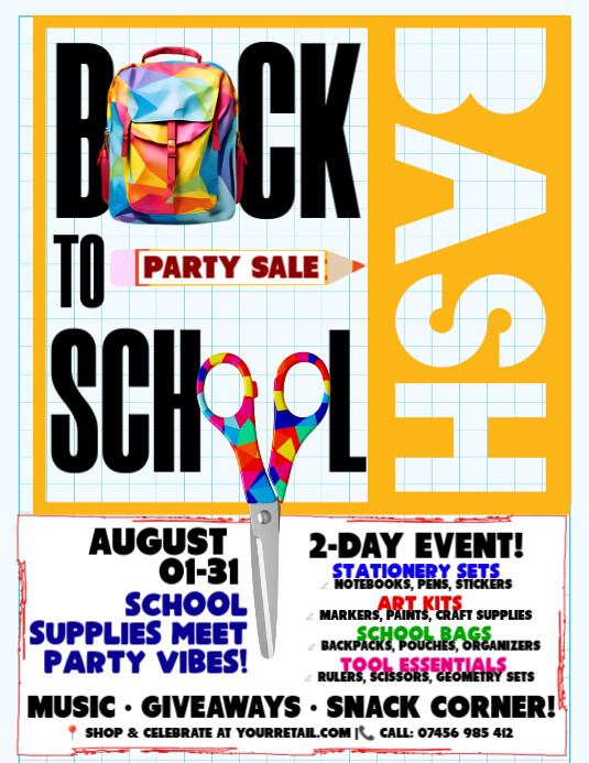 Back to School Bash: Gear Up in Style Folheto (US Letter) template