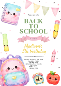Back to School Bash girl theme Invitation A6 template