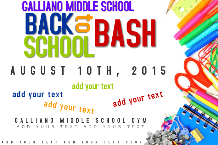 Back to School Bash Event Education Supplies Poster Iphosta template