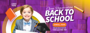 Purple Back to School Enrollment Facebook-coverfoto Template