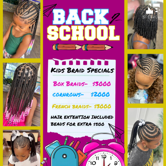 Back To School Kids Braid Flyer Instagram Plasing template