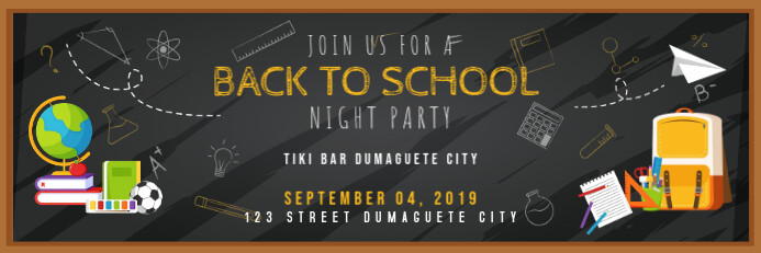 Back to School Night Party Banner แบนเนอร์ 2' × 6' template