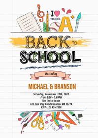 White Back To School Invitation Flyer A6 template