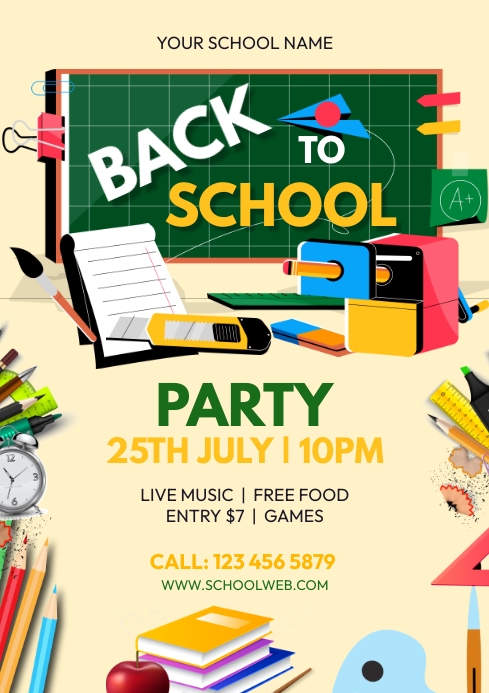 Back to School Party, School Admission A3 template