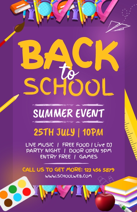 Back to School Party, School Summer Event Tabloid template