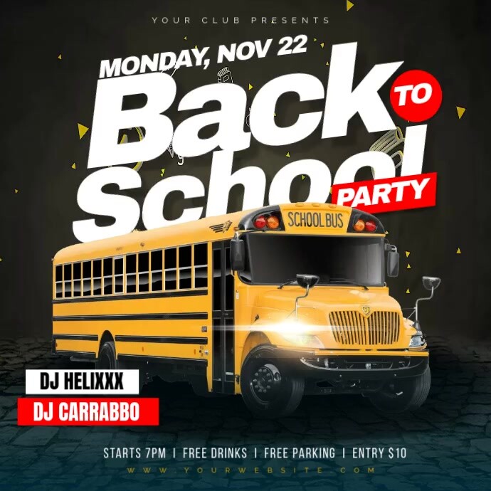 back to school party BUS Instagram Post template