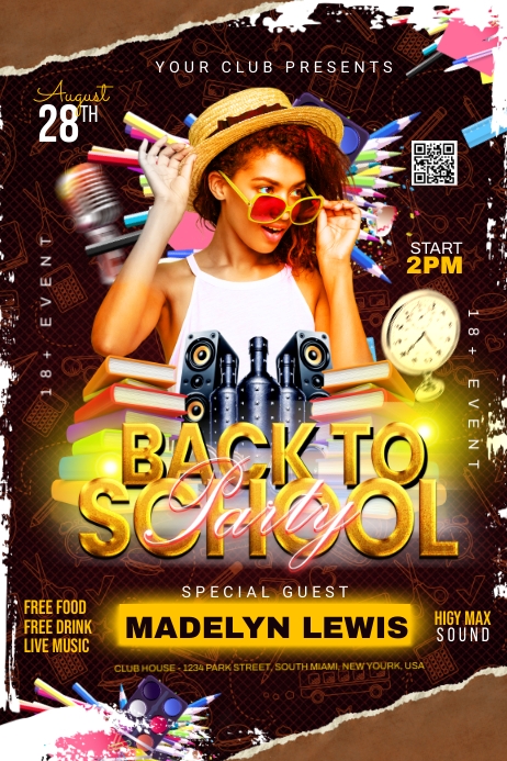 Back to school party Plakkaat template