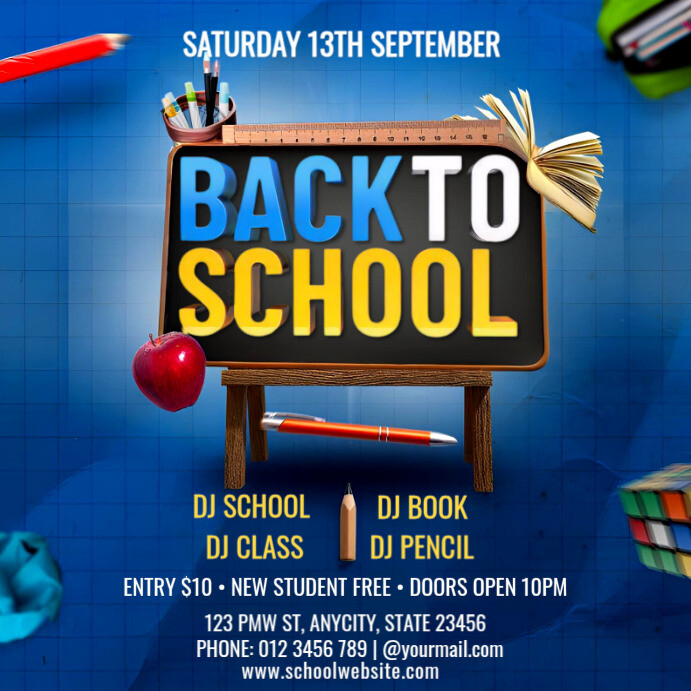 Back to School Party Poster – Vibrant DJ Night Event Flyer for Students Wpis na Instagrama template