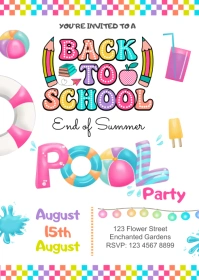 back to school Pool Party Invitation A6 template