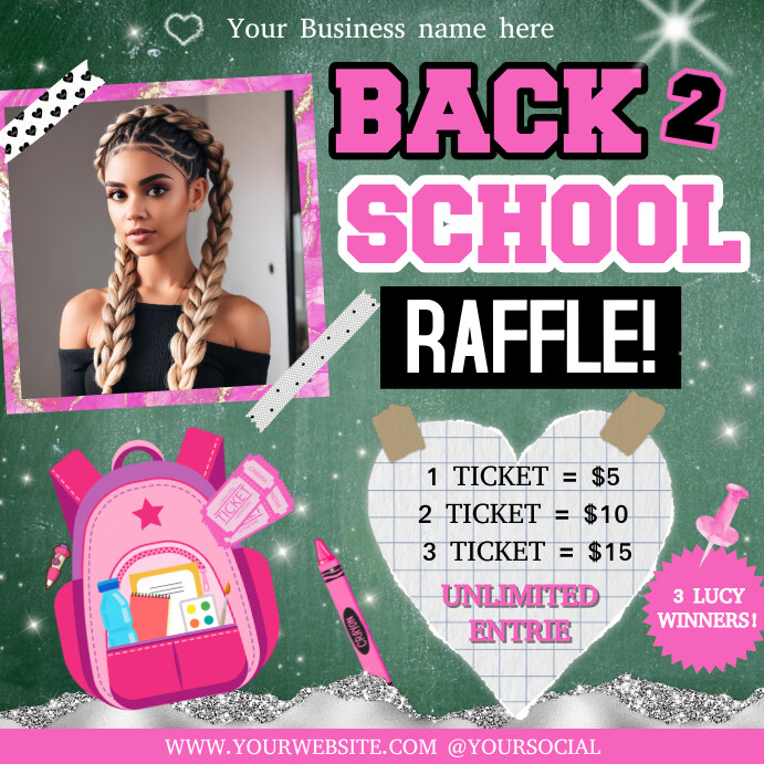Back To School Raffle Flyer, DIY Flyer Templa Instagram Post template