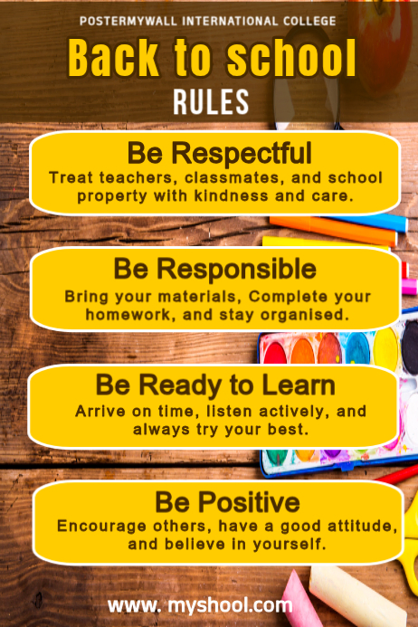 Back to School Rules and regulations Poster design Template | PosterMyWall