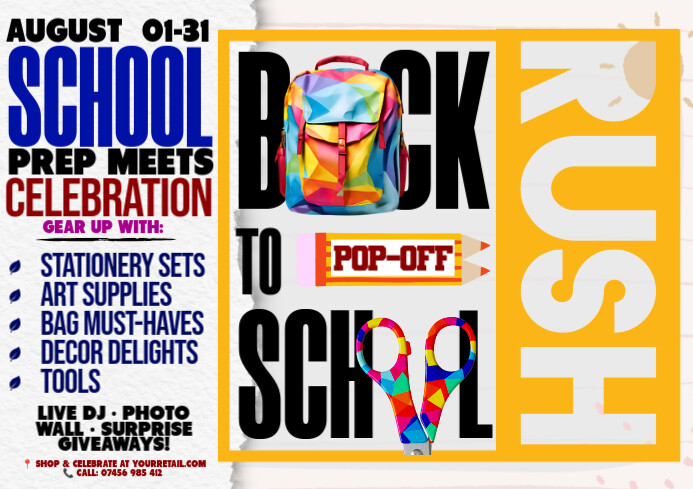 Back to School Rush: Pop-Off Prep Party A4 template