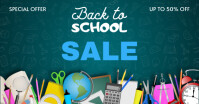 back to school sale poster with supplies on calkboard with doodles Facebook 共享图片 template