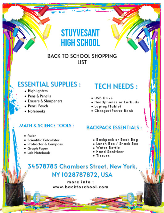 back to school shopping list Flyer (US Letter) template