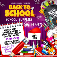 Back to School Supplies Giveaway Flyer | Family Fun, Crafts, Games & Prizes Instagram Post template