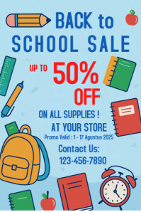 Back to School Supplies Sale - Up to 50% Off! Pinterest Graphic template
