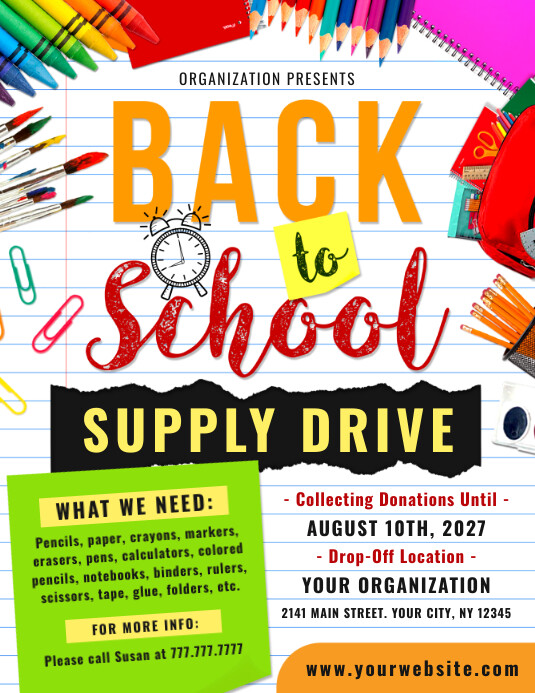 Back To School Supply Drive Flyer Ulotka (US Letter) template