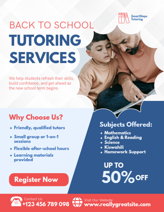 Back-to-School Tutoring Services Flyer Template Pamflet (VSA Brief)