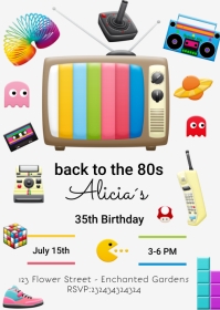 back to the 80s Invitation, retro invitation A6 template