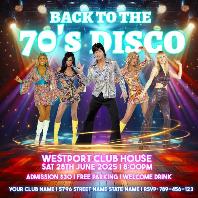 Back to to 70's Disco Party Ad Video Instagram 帖子 template
