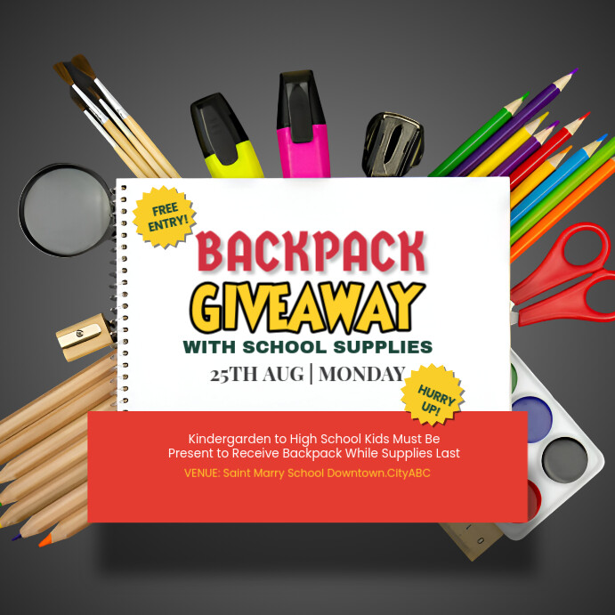 Backpack Giveaway Template | PosterMyWall