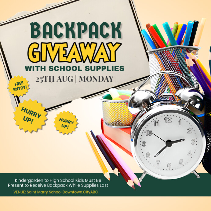 Backpack Giveaway Instagram Post template