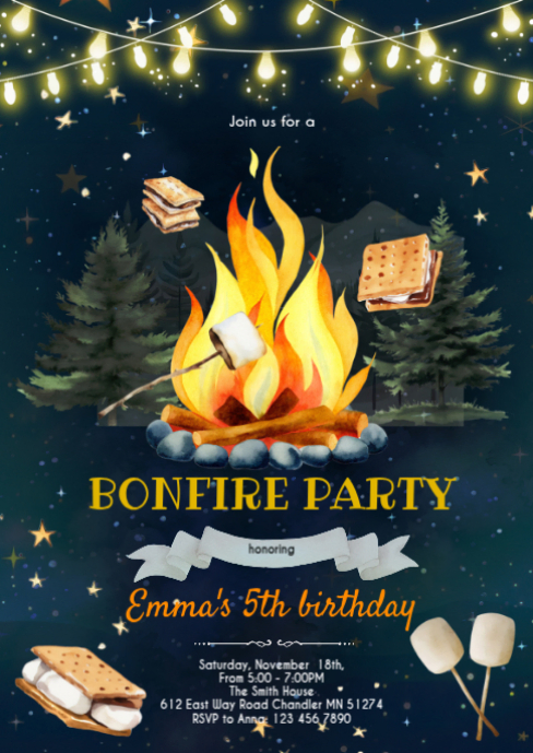 Black Bonfire Birthday Party A6 Template | PosterMyWall