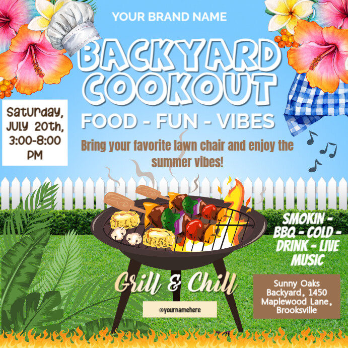 Backyard Cookout Flyer, BBQ Flyer, Summer Cookout Flyer Template ...