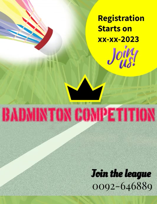 Badminton competition, badminton couching Ulotka (US Letter) template