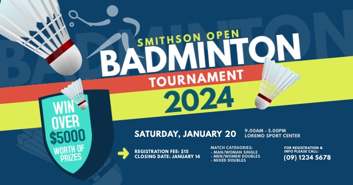 Badminton Tournament Facebook Shared Image delt Facebook-billede template