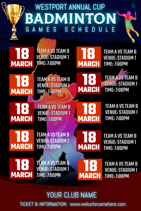 Badminton Tournament Posters Template | PosterMyWall